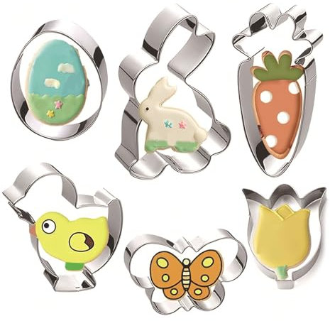 Easter Cookie Cutters Set - Stainless Steel Bunny & Egg Shaped Baking Tools for Holiday Baking, Easter Decorations, Easter Party DIY (6-Piece)
