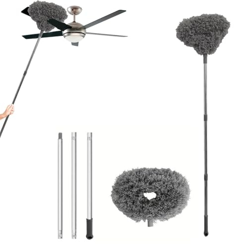 Plumeau de nettoyage pour ventilateur de plafond, outil de dépoussiérage extensible réutilisable avec tête flexible, brosse de nettoyage légère pour plinthes, stores, toiles d'araignée et zones de