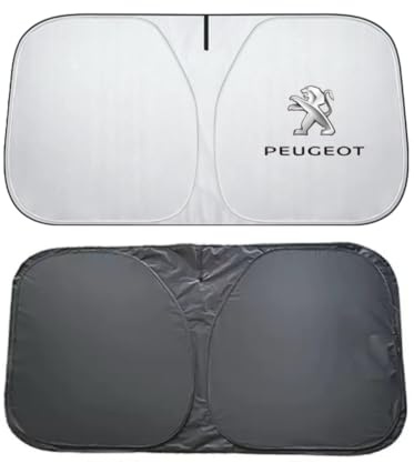 DZYYDS Sonnenblende Auto für Peugeot Traveller,Faltbare Vorne Frontscheibe Sonnenschutz Visier mit Auto Logo Emblem Thermomatte Verdunkelung Plane UV-Schutz Auto Sommer Innen zubehör,B-145cm