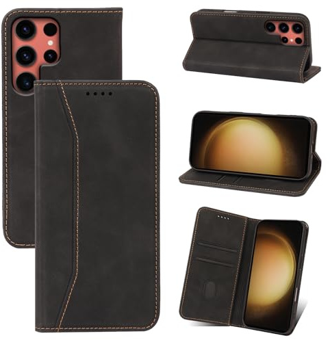 Qizyemy Kompatibel mit Handyhülle für Samsung Galaxy S23 Ultra Hülle,Magnetische Klappbar Flip Case Premium PU Leder 360 Grad Schutz Case Standfunktion Kartenfächern Schutzhülle für(Schwarz)