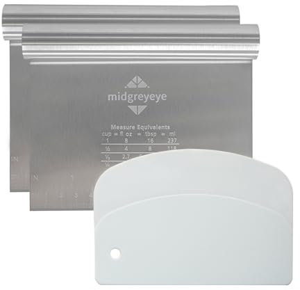 Midgreyeye Teigkarte Set, 3 Stücke Edelstahl Teigschneider Mit Messskala Kunststoff Teigschaber Teigkarte Teigspachtel Schaber Küche Für Kuchen, Cake,Pizza, Torte, Dough(15 * 12,5+13.5 * 9,1cm)