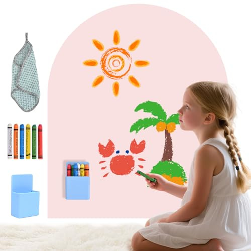 Trsaow Magnettafel Kinder, Selbstklebende Wandtafel in Bogenform mit Pastellfarben und Kreiden für Mädchen und Jungen Enthält 6 Stück Kreide, einen magnetischen Kreidehalter (Rosa)