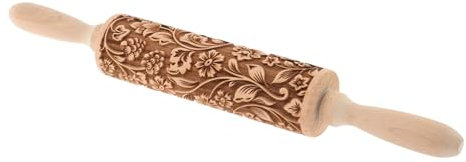 UTHCLO Mattarello Goffrato in Legno Di Faggio Per Pasticceria e Biscotti, Rullo Decorativo Per Stendere Pasta e Fondente, Strumento Per Cottura Creativa Di Dolci e Pizza