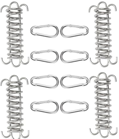 Changyeah Sonnensegel Zubehör Set,4 Stück Spannfeder Sonnensegel mit 8 Karabinern,Edelstahl Sonnenschutz Befestigung Segel Montage Werkzeug,Zugfedern mit Haken für Campingzelt