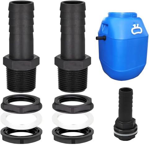 2 PCS Water Tank Connectors and Fittings, Water Butt Connector Kit,UniversalWater Butt Hose Connectors,25mm Hose Adapters,Waterbutt Overflow Connector for Rain Barrels,Tanks