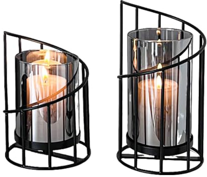 Portavelas negro decorativo, juego de 2 portavelas de metal con base de metal, decoración de mesa, para velas, velas de té, portavelas para exteriores