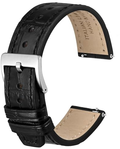 Anbeer Italiensk Alligator kornpräglat mönster läderarmband, snabbkoppling kalvskinn ersättning klockband för män kvinnor, bandbredd 18 mm 20 mm 22 mm 24 mm, 18mm, Ingen sten