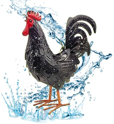 Chicken Garden Statue, Iron Rooster Yard Art Figurine, Handcrafted Metal Farm Animal Sculpture, Standing Outdoor Decor Accent, Ideal for Farmhouse Lawns, Backyard Patios, Garden Paths, 40x32x12cm