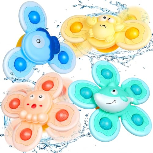 Jouet Bain Bébé, 4 PièCes Spinner BéBé Ventouse, Animaux marinsJouets de Jeux Bain Bebe Voiture, Voyage, Chaise Haute, Cadeaux d'anniversaire