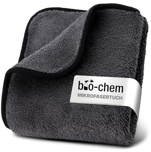 bio-chem Super Flausch Mikrofasertuch 40x40cm | Extra weiches saugstarkes Reinigungstuch in Grau-Schwarz für Haushalt, Pflege & Caravan