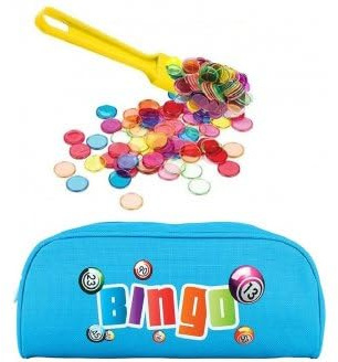 cavernedesjouets Kit Loto Complet 3 en 1 : 100 pions magnétiques + bâton ramasse jetons + Trousse Rangement Bleu - Set Accessoires Jeu Bingo + Carte Tigre