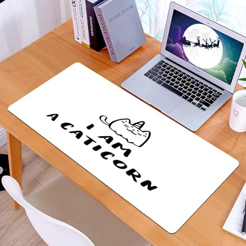 KDWJS Gaming Mauspad XXL 90x40cm Mousepad Groß Vernähte Kanten Anti-Rutsch für PC,Einhornkatze, humorvolles Zitat Ich zeichne EIN Katzenhorn von Hand,Laptop Verbessert Präzision und Geschwindigkeit