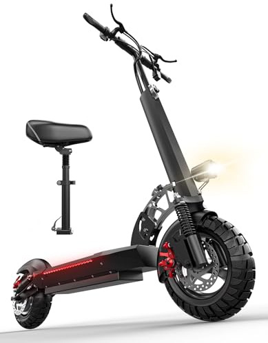 Electric Scooter for Adults with Seat, 1500W Peak Motor, 45-Mile Range, 25Mph Fast Speed, 48V 13AH Battery, Heavy Duty 300+ lbs, Dual Disc Brake, 10 Off-Road Foldable e Scooter for Adult