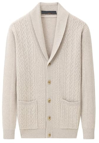 HNVAVQ Cardigan a Maniche Lunghe in Cashmere con Collo Sciallato Uomo Maglione con Bottone