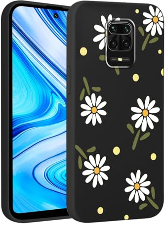 Saqmkil Fodral för Xiaomi Redmi Note 9 Pro/Note 9S 4G, Blommor Design Aesthetic Fodral för Flickor Kvinnor, Tunn Mjuk Silikon TPU Stötsäker Stötsäker Skyddshölje för Redmi Note 9 Pro 6,67 tum, Svart