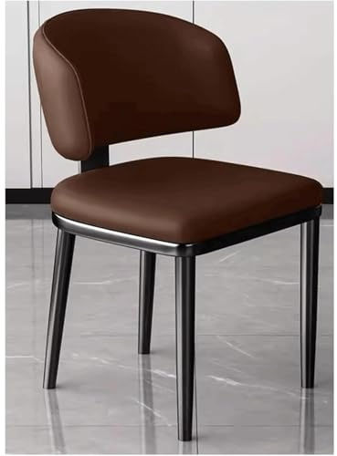 Chaise de salle à manger moderne en simili cuir – Chaises de table de cuisine sans accoudoirs avec dossier incurvé et pieds en métal tapissés élégants marron foncé