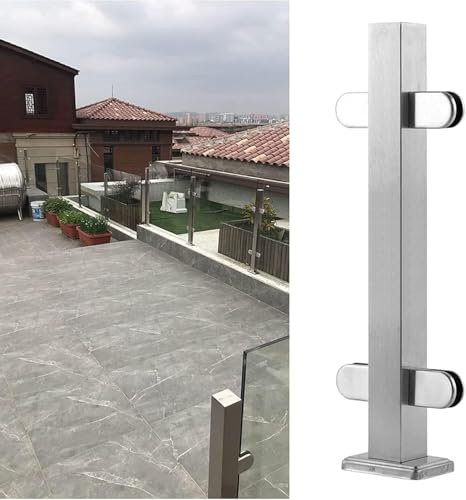 Poste de barandilla de vidrio de acero inoxidable para terraza y balcón, 85/95/105 cm de alto, cuadrado, color plateado, panel de valla para interiores y exteriores, color gris poco profundo (0,8 m)