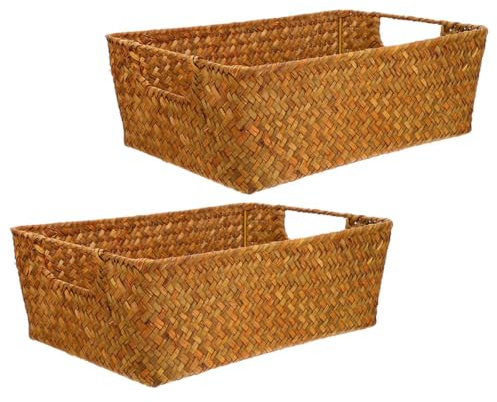 EXQUIMEUBLE Cestas Tejidas de Mimbre 2 Piezas 30x20x10 Cm Cesta Organizadora de Cocina y Pan para Hogar y Restaurante Multiuso