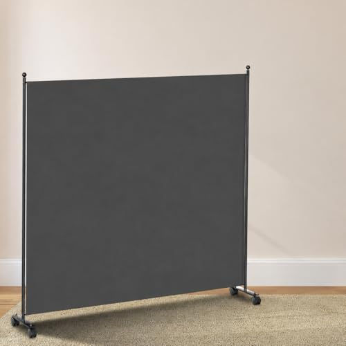 187x181cm Paravent 1-teilig auf Rollen – Mobile Trennwand mit Bremsrollen, blickdichtes Polyester & verstärkter Metallrahmen, Paravent Raumteiler innen für Schlafzimmer, Büro, Balkon (Dunkelgrau)