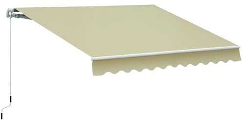 Outsunny Toldo Manual Retráctil 300x250 cm, Toldo Exterior Terraza con Ángulo Ajustable, Brazo Articulado, Montaje a Pared, Estructura de Aluminio, Anti-UV e Impermeable, para Jardín, Crema
