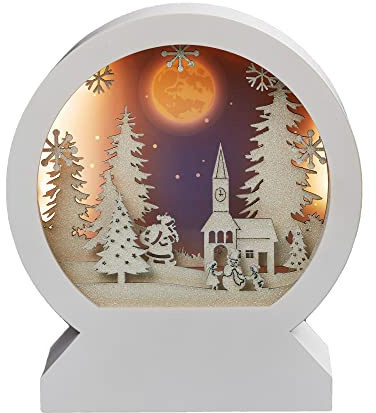 hellum LED Bild mit 3D Winterlandschaft 17,7 x 20cm Rundbild auf Standfuß, Batteriebetrieb (3xAA nicht inkl.), Bild mit Winterszene zum Stellen, Weihnachtsdeko, Tischdeko 522914