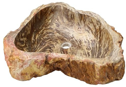 Guru-Shop Lavello da Appoggio in Legno Fossile Massiccio, Lavandino, Lavabo a Mano in Pietra Naturale - Modello 9, Beige, 14x55x50 cm, Lavabi, Lavabi Vasche da Bagno
