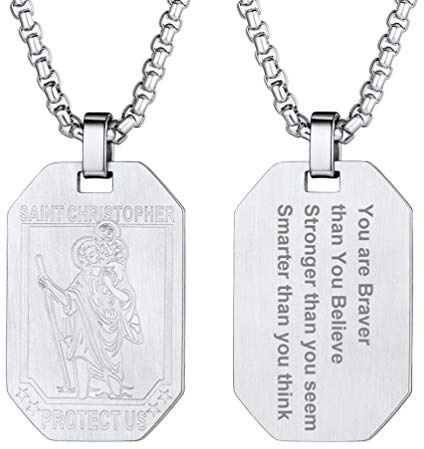 PROSTEEL Heiliger Christophorus Halskette Damen Herren Edelstahl/18k vergoldet Amulett Kette Runde/Oval Anhänger mit Schutzpatron der Reisenden Saint Christopher Motiv Religiöse Modeschmuck Accessoire
