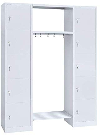 Lüllmann Schließfachgarderobe Wertfachschrank Fächerschrank Spind Umkleideschrank Garderobe mittig 10 Fächer-Spint Lichtgrau 525520