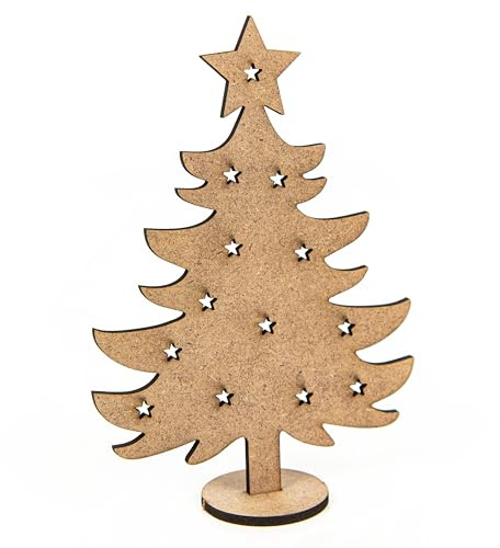 9 Mini-Weihnachtsbäume aus Holz – flach zum Stecken – kleine Baum-Deko für Weihnachten – ideal als Kundengeschenk oder Mitarbeitergeschenk – Logbuch-Verlag