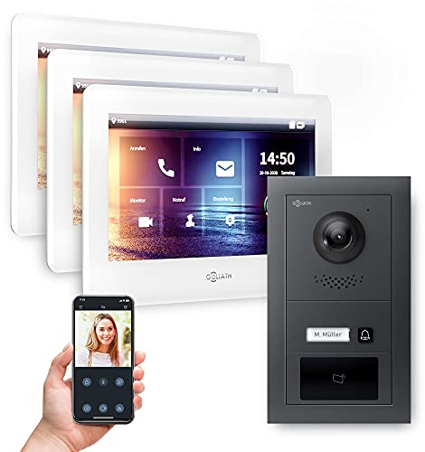 Goliath Hybrid | 2-Draht | Full-HD Video Türsprechanlage | App | 1-Fam | 3 x Full-Touchscreen 7 | Aluminium Unterputz Türstation | + RFID | 180° Ultra-Weitwinkel | AV-BUS-620