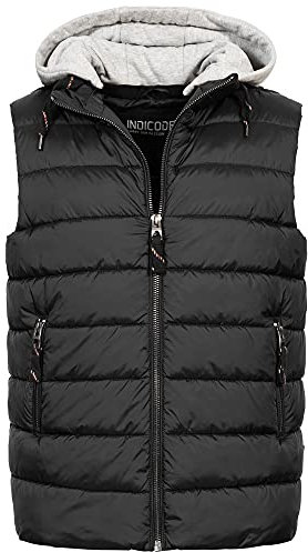 Indicode Herren Stockton Steppweste mit abnehmbarer Jersey-Kapuze | Herrenweste Weste Black, XL
