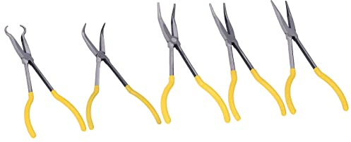 Long Reach Plier, Long Needle Nose Pliers Set, Straight | 25 Degrees | 45 Degrees | 90 Degrees | Round Pliers | Optional with Comfort Grip Handles(25° clamp)