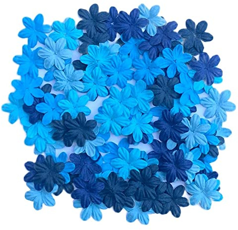 100 Stück handgefertigte Jasmin-Blumen, 25 x 25 mm, Maulbeer-Papier, Blumen, Scrapbooking, Hochzeit, DIY, Bastelbedarf, Karte (Blauton)