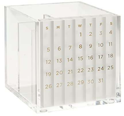 RUSSELL+HAZEL Ewiger Kalender und Bleistiftblock aus Acryl, Stiftebecher, Bürobedarf, transparent, 10,2 x 10,2 cm