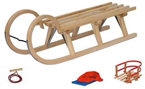 Set Hörnerschlitten Schlitten Tatry 2/110 + Zugleine (130cm) + Sitzlehne + Sitzsack Holzschlitten Länge 110cm Rodel Rodel Abfahrt Rodelschlitten