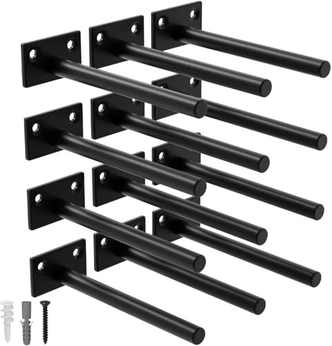 LEOPO 12-Pack 6 inch Floating Shelf Brackets, Hidden Shelf Bracket for Wood, Concealed Blind Shelving Support,Invisible Black Coated Brackets for DIY Decorative,Fit for Kitchen, Bathroom,Study Room