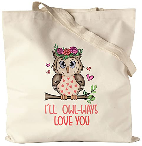 Hey!Print I'll Owl-Ways Love You Jutebeutel Valentinstag Eulenfans Owl Fans Geschenkidee Liebe Couple Bio-Baumwolle