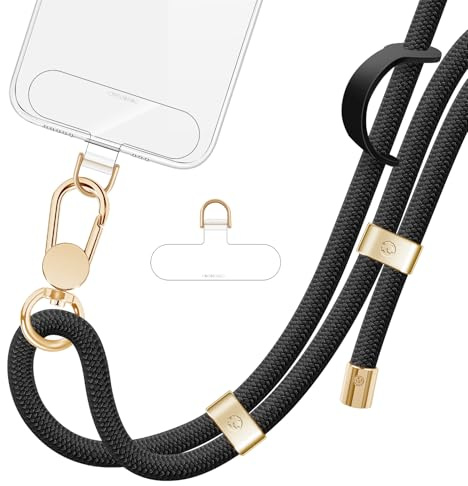 ROCONTRIP Phone Lanyard Crossbody Phone Strap Premium Phone Neck Strap Adjustable Phone Charm with Upgrade Metal Buckle and 2 TPU Tether Tabs Compatible with Most Smartphones（Black）