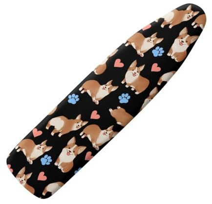 HUGS IDEA Copriasse da stiro, accessori per asse da stiro, con stampa di cane Corgi, 132 x 33 cm, in tessuto elastico, con bordi elastici, adatto per asse da stiro di dimensioni standard