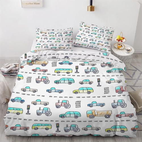 ROUSKI Bettwäsche Traktor 135x200 cm 2teilig 100% Mikrofaser Kinderbettwäsche Cartoon Traktor Wendebettwäsche mit Reißverschluss 3D Motiv Zimmer Dekor Bettwäsche-Sets mit Kissenbezüge 80x80
