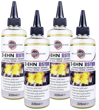 Powerenhancer 2-EHN Cetane Booster with Ester Lubricant - 4 x 220ml | Premium Double Filtered Pure 2-EHN Diesel Additive - Improves Cold Start, Reduces Knock & Improves Performance
