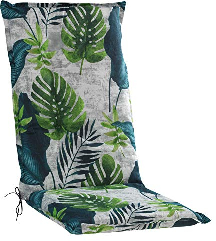 Möbel Jack Gartenstuhlauflagen Hochlehner - 120 x 50 cm - Blau - Grau - Grün - Baumwolle - Polyester - Blattmotiv - Sesselauflage Sitzpolster Stuhlauflage