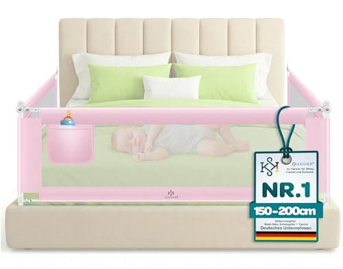 KESSER® Barrera de Cama de 200cm, para niños, Plegable, para Cuna, Cama Infantil, Protección contra Caídas, Cama y Cama con somier Alto: 72 hasta 96 cm, Rosa
