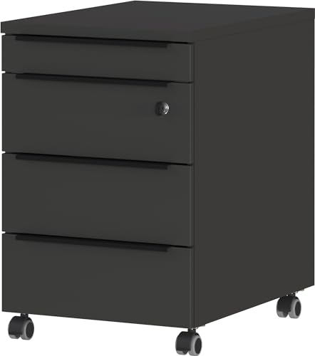 FURNARO Rollcontainer Graphit Aktenschrank Büroschrank mit Rollen Made in Germany 42x63x60 cm