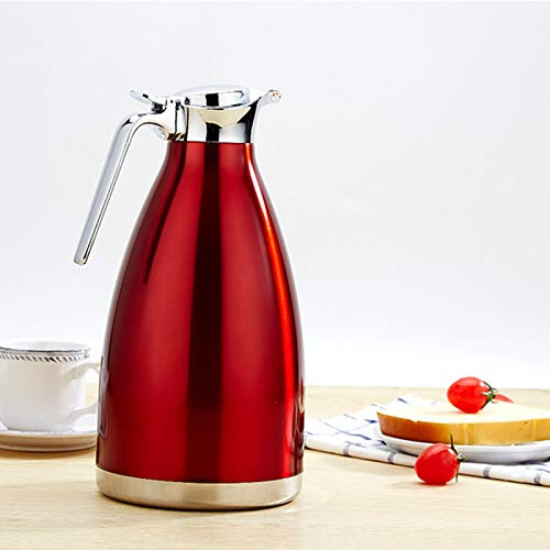 Gavigain Caraffa termica per caffè da 2 litri in acciaio inox, caraffa termica a doppia parete isolata sottovuoto, brocca per acqua calda (testa piatta 2 litri)