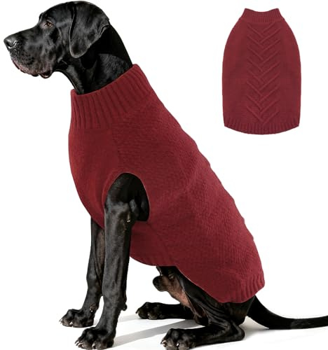 Katzinst Hundepulli Große Hunde, Hundepullover GrosseHunde Weihnachten, Pullover Warme Strickpullover Hundepulli Winter, Pullover für Tägliche Spaziergänge im Winter, Rot, 4XL