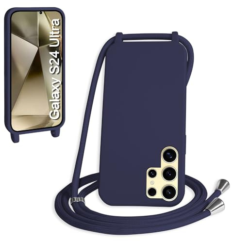 WenBaby Handykette für Samsung Galaxy S24 Ultra Hülle mit Band,Handyhülle mit Schnur zum Umhängen Silikon Seil Necklace Schutzhülle mit Kordel Tasche Case TPU Bumper - Marineblau