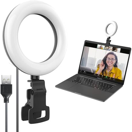 Selfie-Licht mit, 5 Selfie Licht Laptop, Ringleuchte 5 Helligkeitsstufen, Color Temperature Range 2500K-7000K, für Selfie Videokonferenz Streaming Make-up Vlog YouTube TikTok