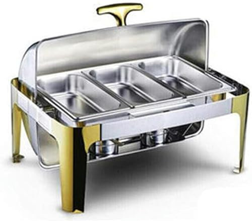 Food Warmer 9L Chafing Dish Food Grade, Stainless Steel Gold Warming Container Insulation Alcohol Furnace - Professional Catering Equipment
