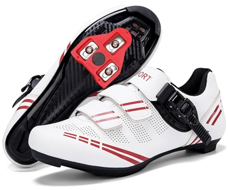 JiuQing Fahrradschuhe Herren Damen Kompatibel Mit Peloton-Fahrradschuhen Indoor-Rennradschuhen Mit SPD Delta Cleats,Weiß,40 EU